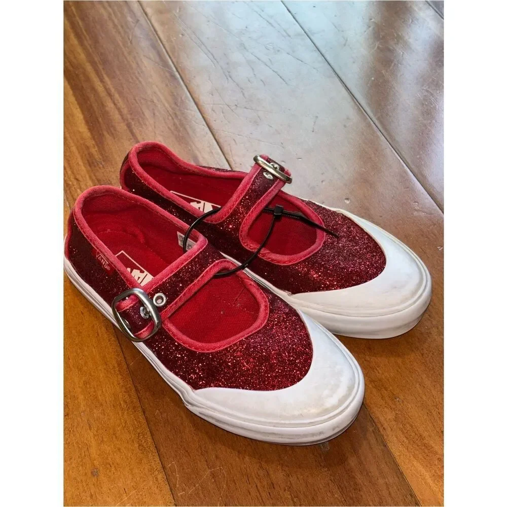 Vans Girls' Red Glitter Mary Jane Sneakers - Kids Shoes size 1